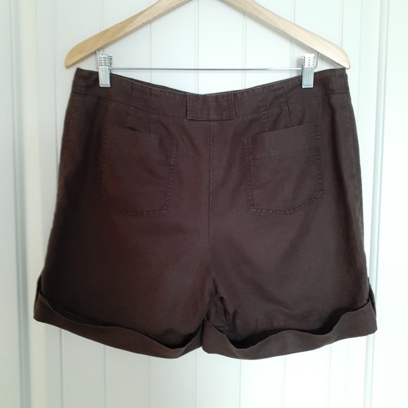 Ann Taylor Linen/Cotton Blend Cuff Shorts with Flap Pockets Brown Size 10 - Picture 2 of 11